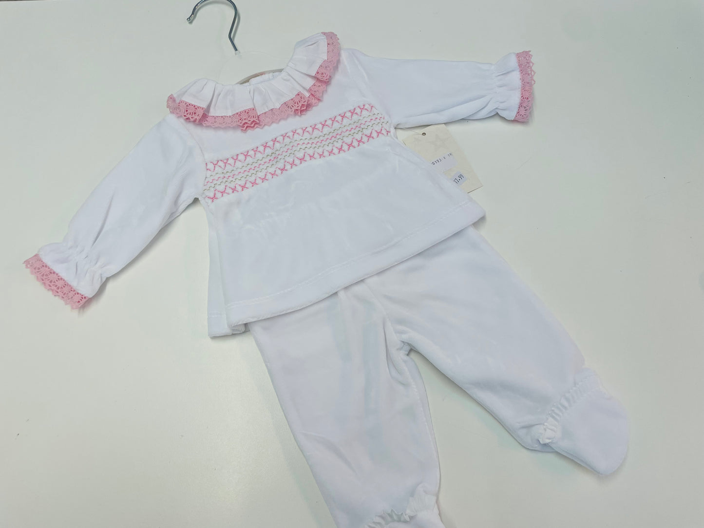 Adorable White/pink Velour 2pc set SG153