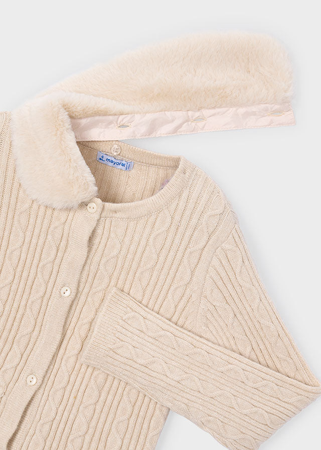 Mayoral 4324 Cream Faux Fur Collar Cardigan AW26 PREORDER