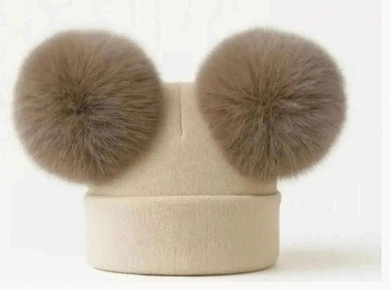 Camel Double Pompom Fur Unisex Hat AW26 PREORDER