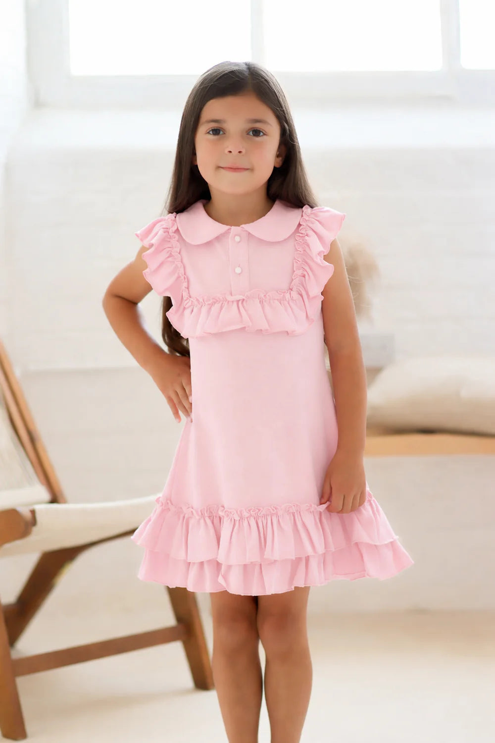 HK Ellie Girls Frilly Ruffle Polo Dress Pink SS26 PREORDER
