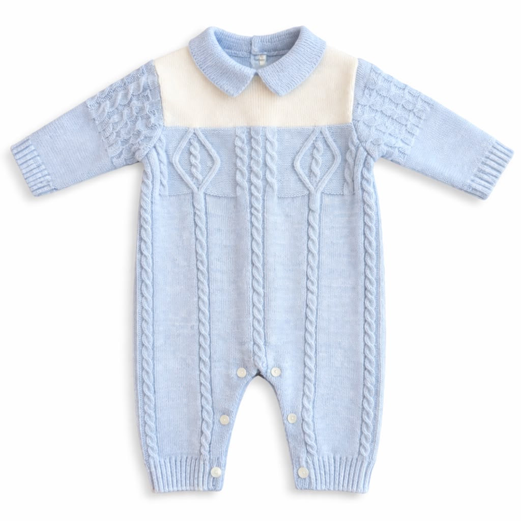 Sarah Louise 008275 Blue/white knit romper AW26