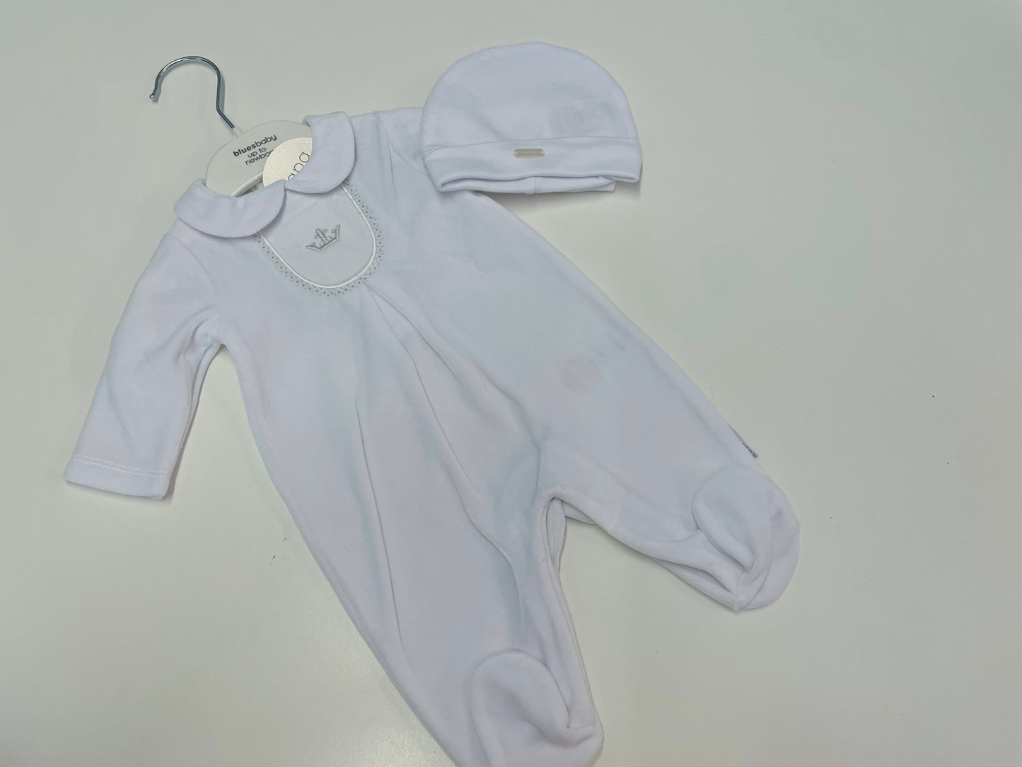 BluesBaby 3105W White Velour Babygrow Set AW26