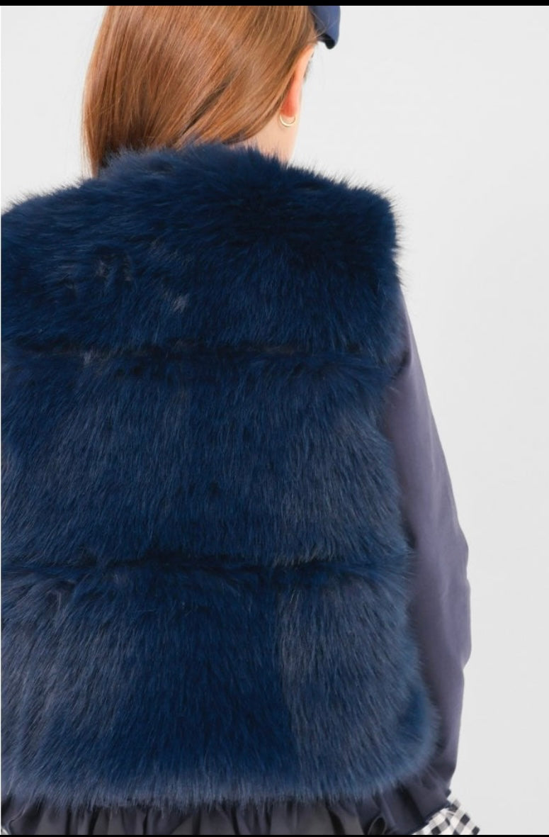 HK Alora Girls Faux Fur Gilet Navy