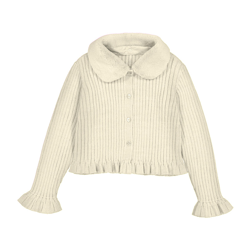 Mayoral 4311 Sand Faux Fur Collar Cardigan