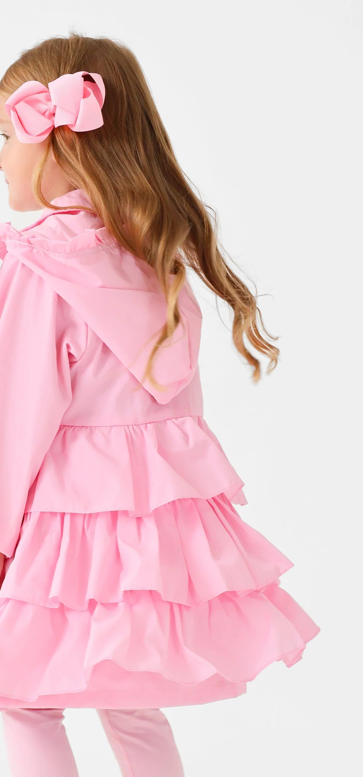 HK Serena Girls Frilly Bow Lightweight Rain Mac Coat Pink SS26 PREORDER