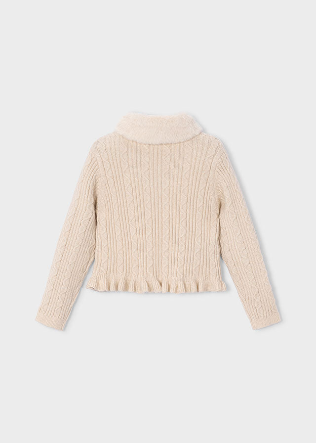 Mayoral 4324 Cream Faux Fur Collar Cardigan AW26 PREORDER