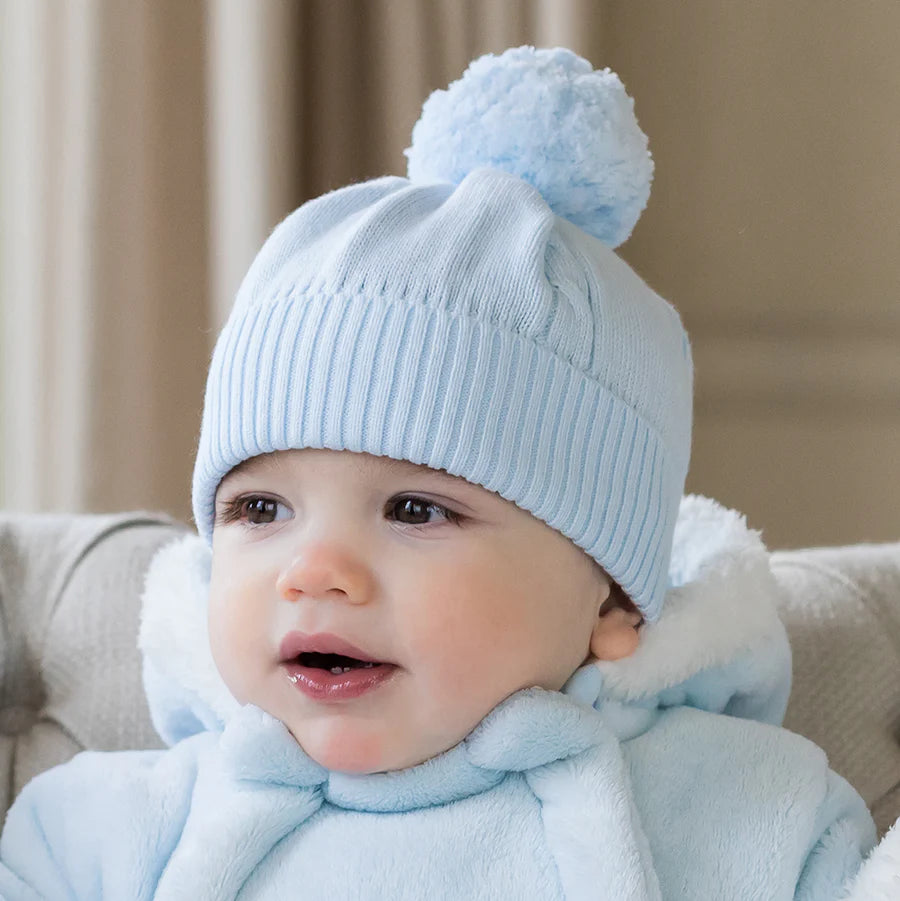 Emile et rose Fuzzy Blue Baby Bobble Hat