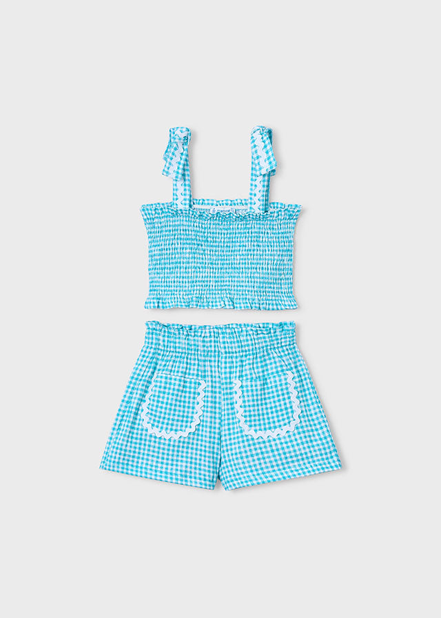Mayoral 3232 Turquoise Gingham Short Set SS26