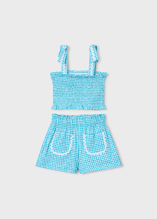 Mayoral 3232 Turquoise Gingham Short Set SS26