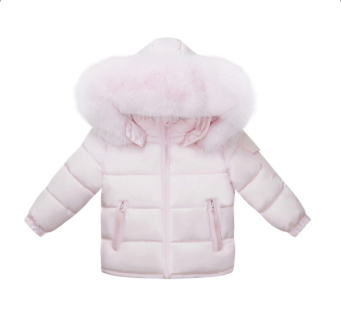 Baby Pink Fur Hood Girls Coat AW26 PREORDER