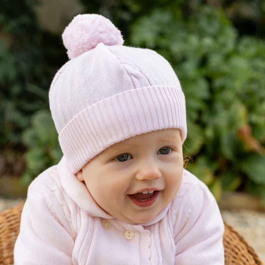 Emile et rose Fuzzy pinkBaby Bobble Hat