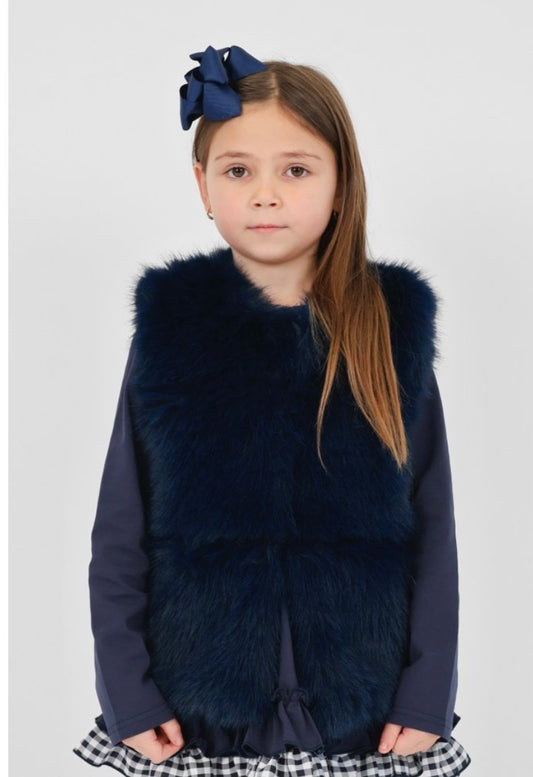HK Alora Girls Faux Fur Gilet Navy