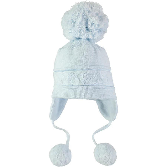 Emile et rose Griffin Blue Baby Bobble Hat with Ear Flaps