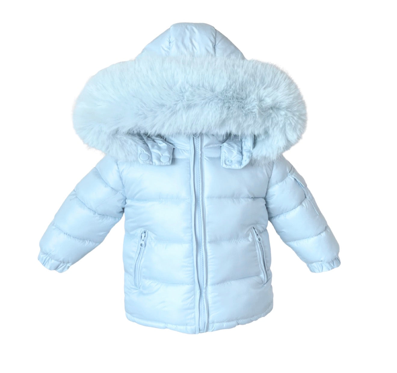 Baby Blue fur hooded coat AW26 PREORDER
