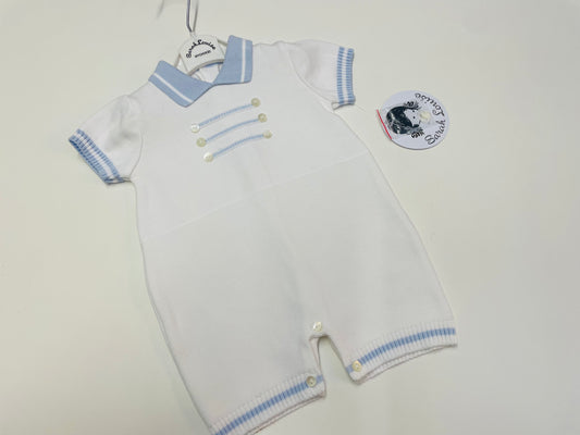 Sarah Louise 008245 white/blue knit romper