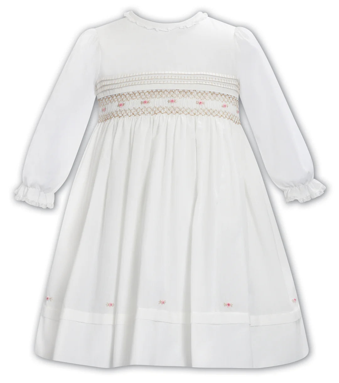 Sarah Louise 013768 Ivory/Beige Smocked Dress