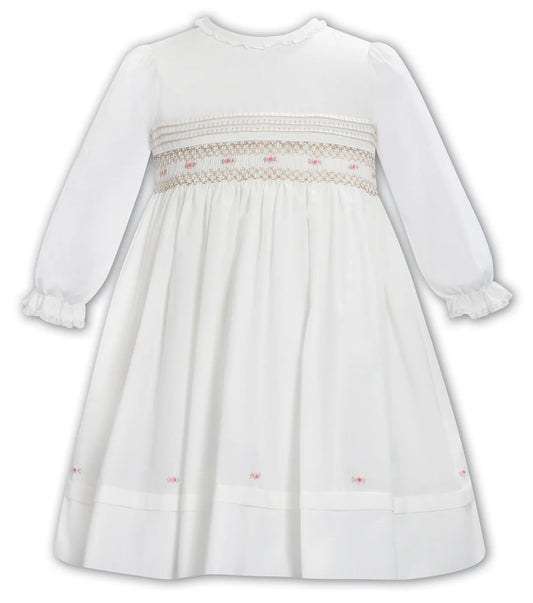 Sarah Louise 013768 Ivory/Beige Smocked Dress