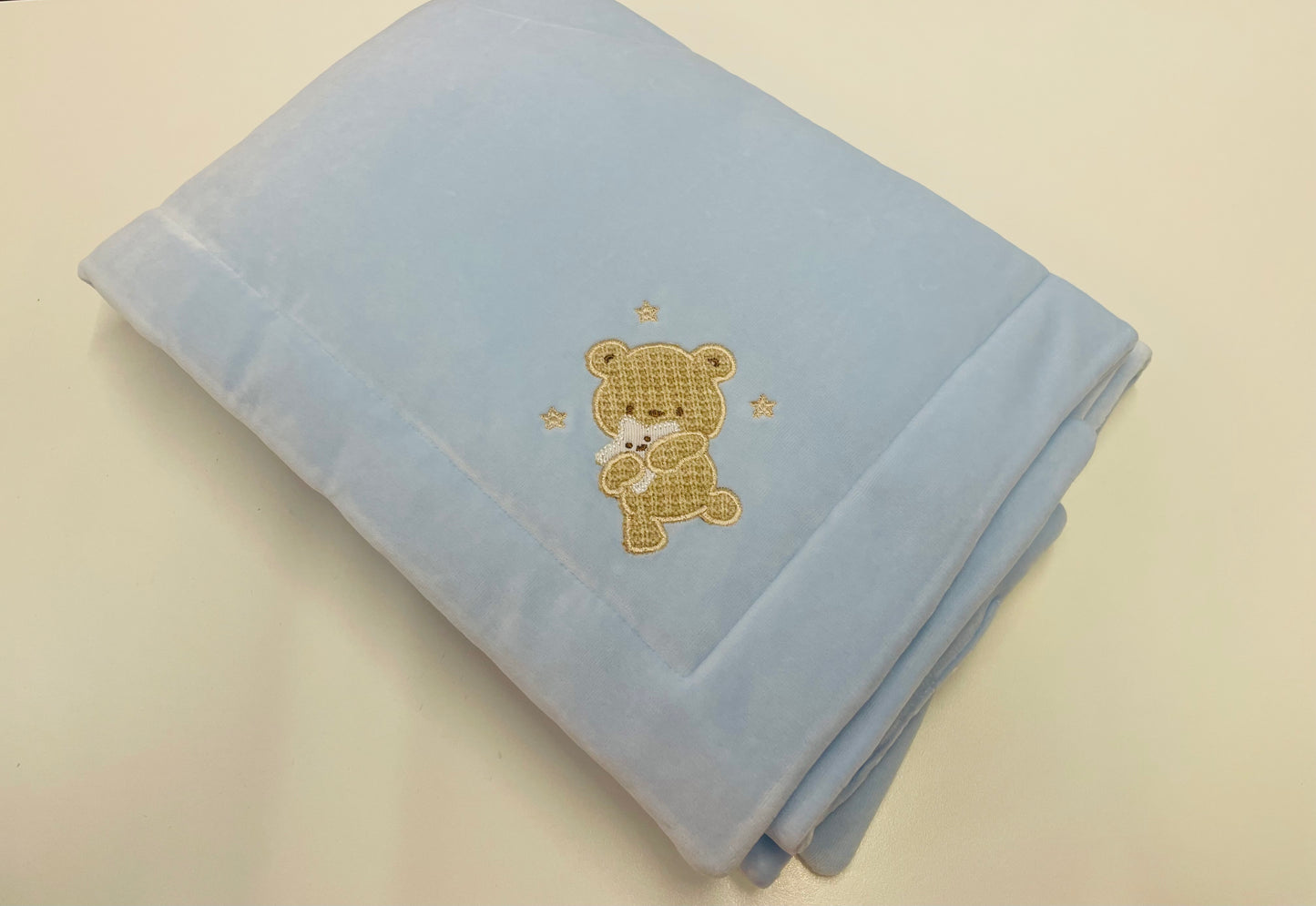 Adorable Blue Velour Bear Blanket