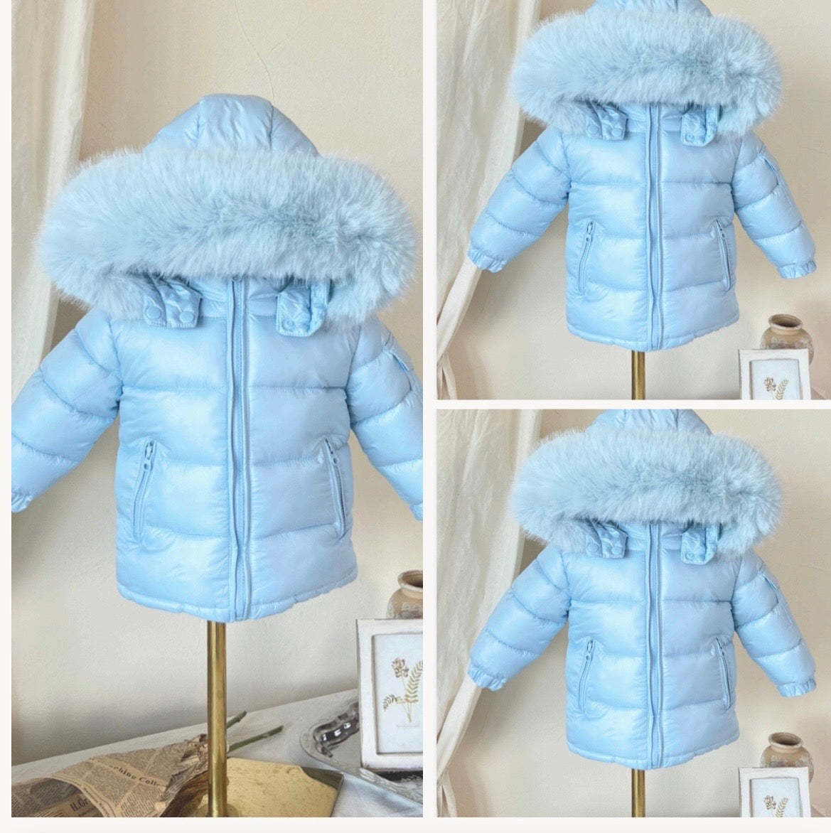 Baby Blue fur hooded coat AW26 PREORDER
