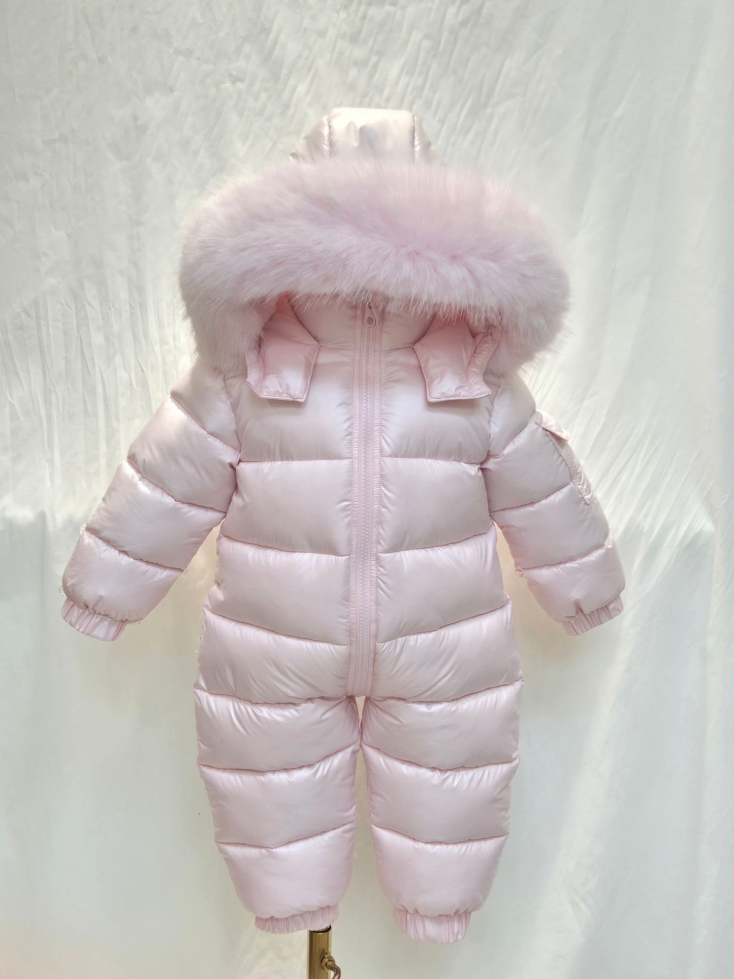 Baby Pink Detachable Fur Cuff Snowsuit AW26 PREORDER