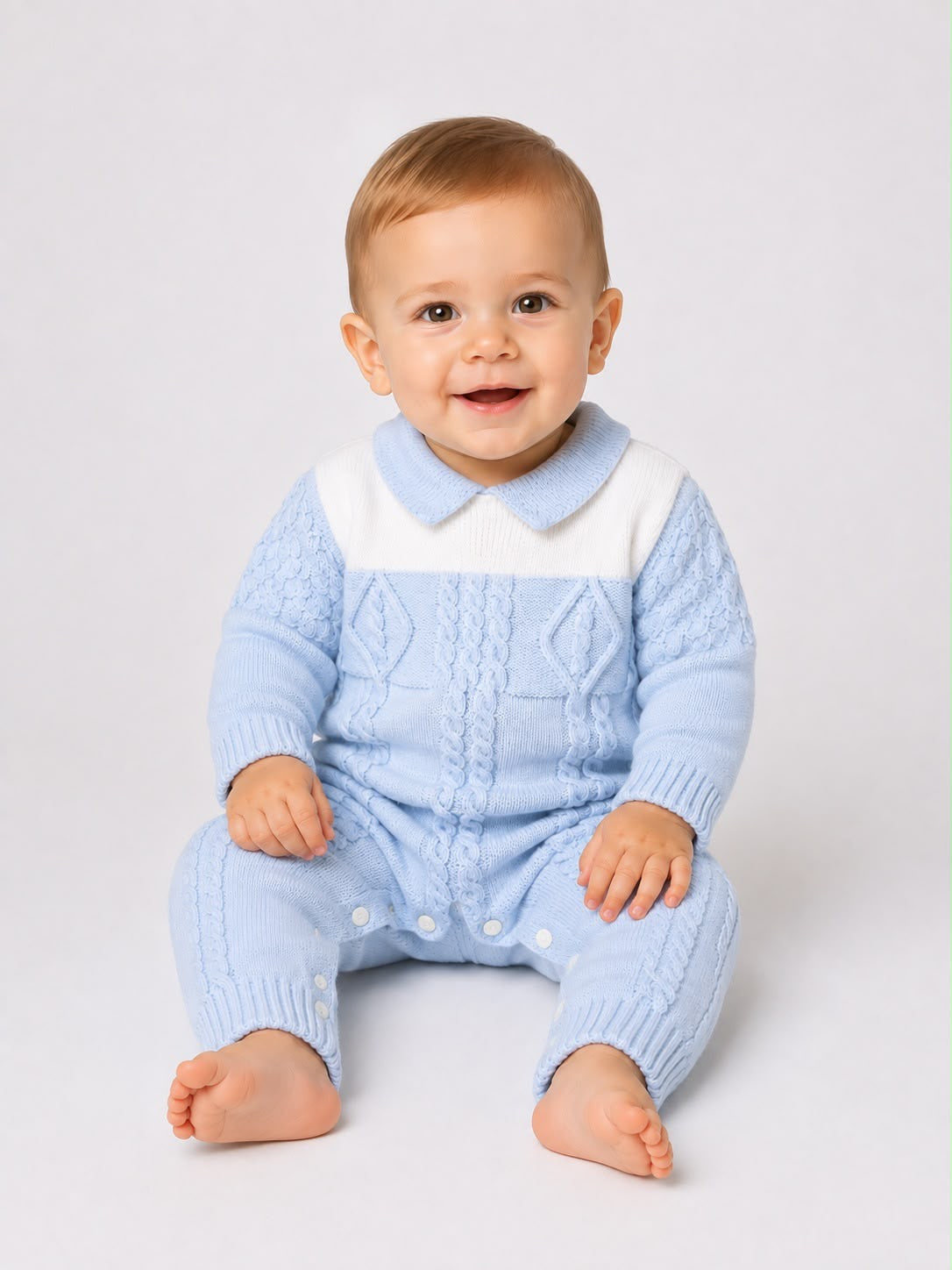 Sarah Louise 008275 Blue/white knit romper AW26