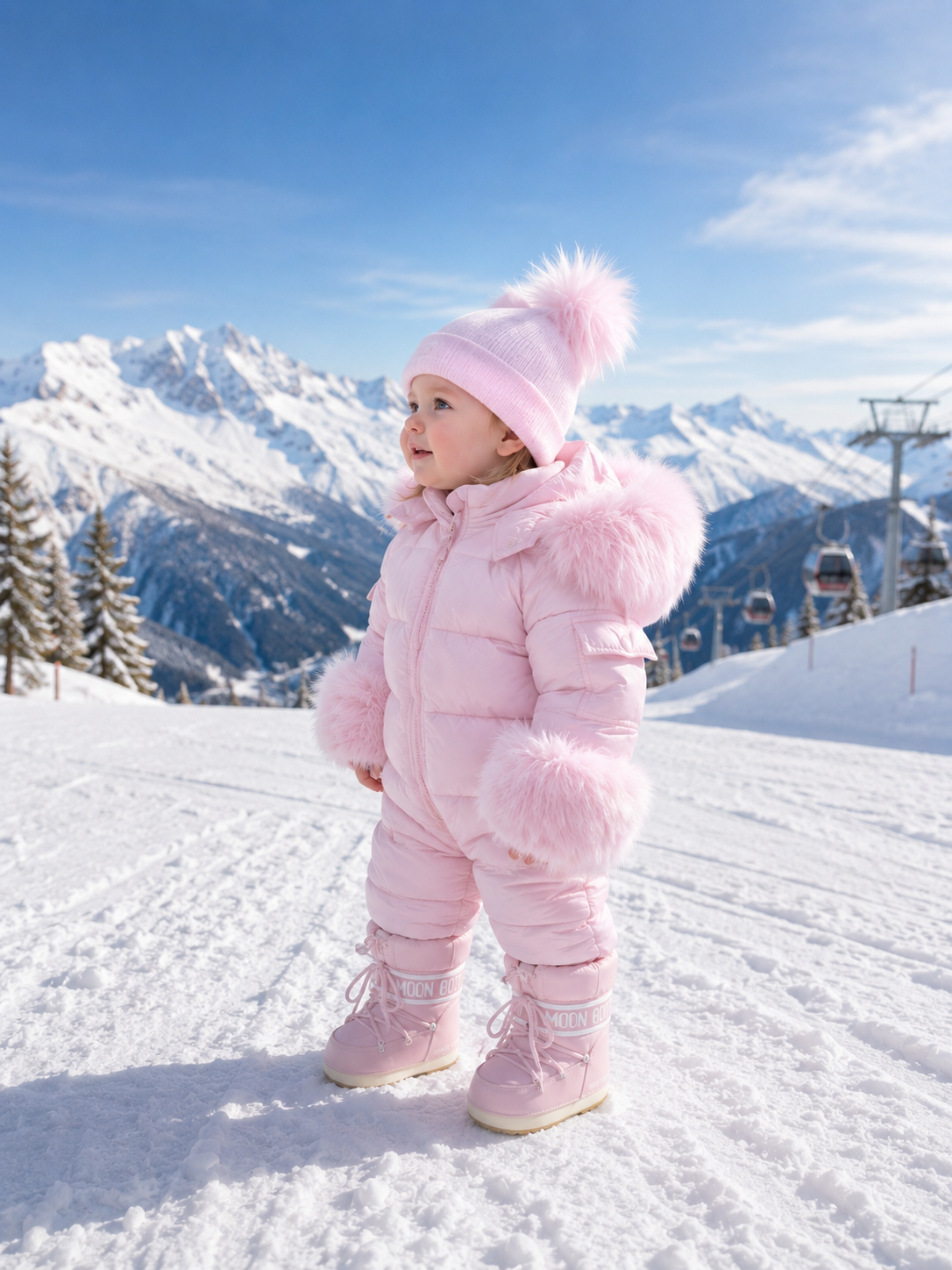 Baby Pink Detachable Fur Cuff Snowsuit AW26 PREORDER