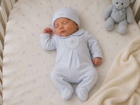 BluesBaby 3105W White Velour Babygrow Set AW26