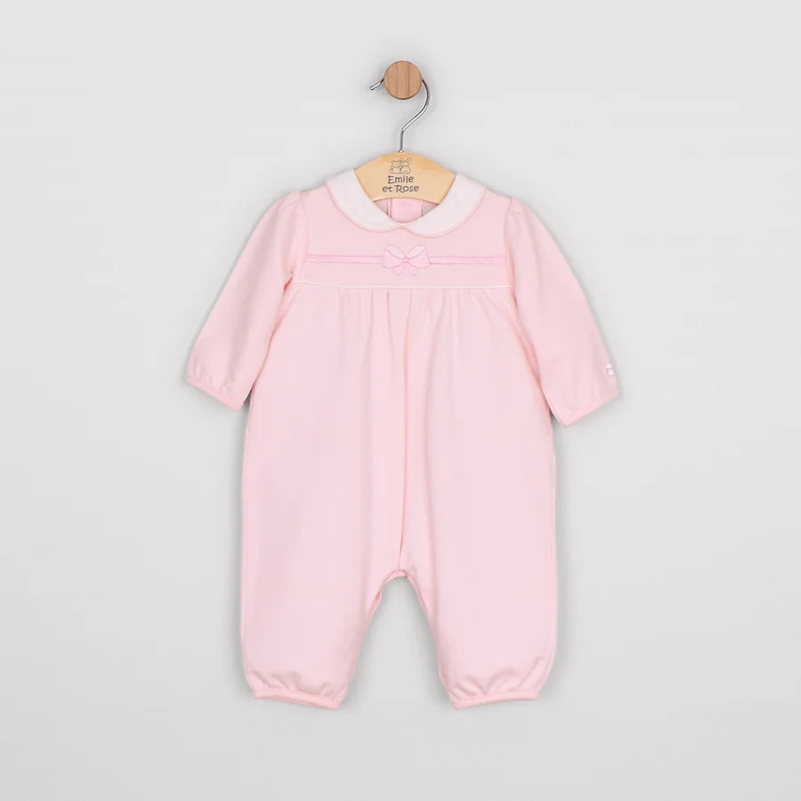 Emile Et Rose 2672 Marie Girls Pink Embroidered Bow Romper  AW26