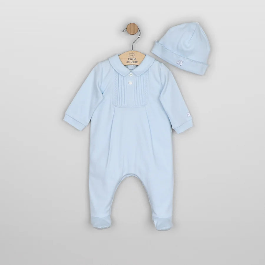 Emile Et Rose 2660 Michael Boys Blue Pleated Babygrow & Hat AW26