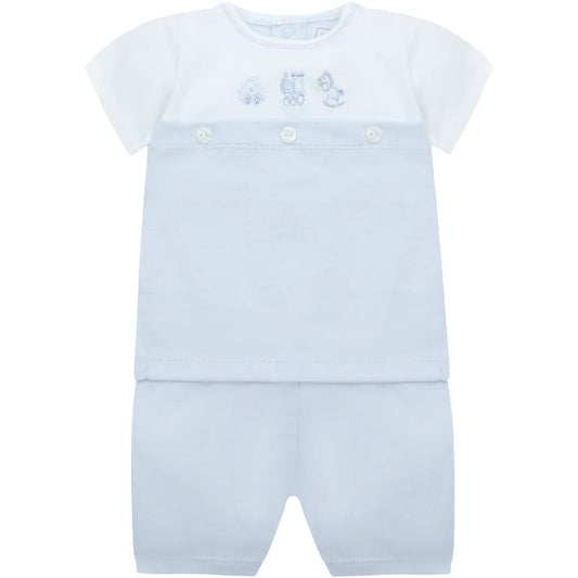 Emile Et rose 5397 Lyle Boys Blue Toybox Embroidery Top & Shorts Set