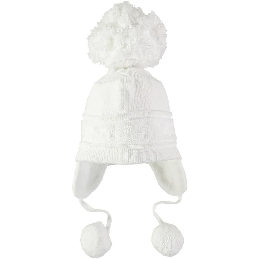 Emile et rose Griffin White Baby Bobble Hat with Ear Flaps