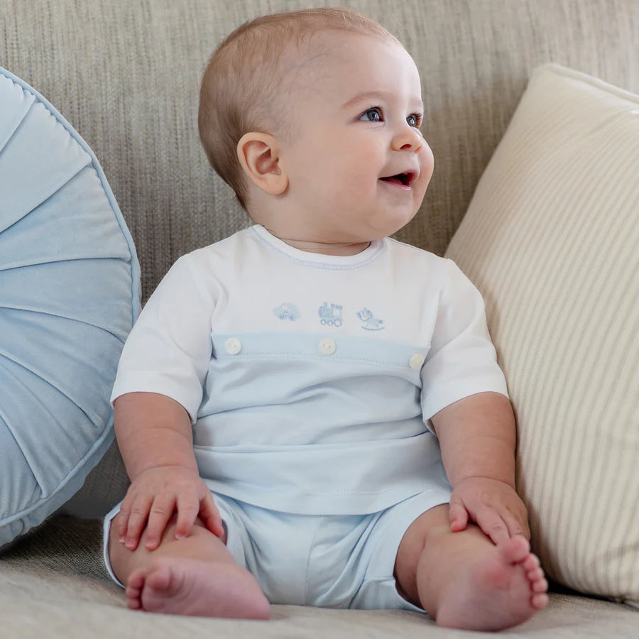 Emile Et rose 5397 Lyle Boys Blue Toybox Embroidery Top & Shorts Set