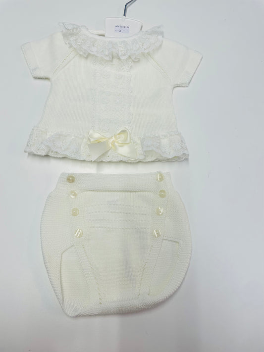 Adorable C8127 cream knit lace jam pants set ss26