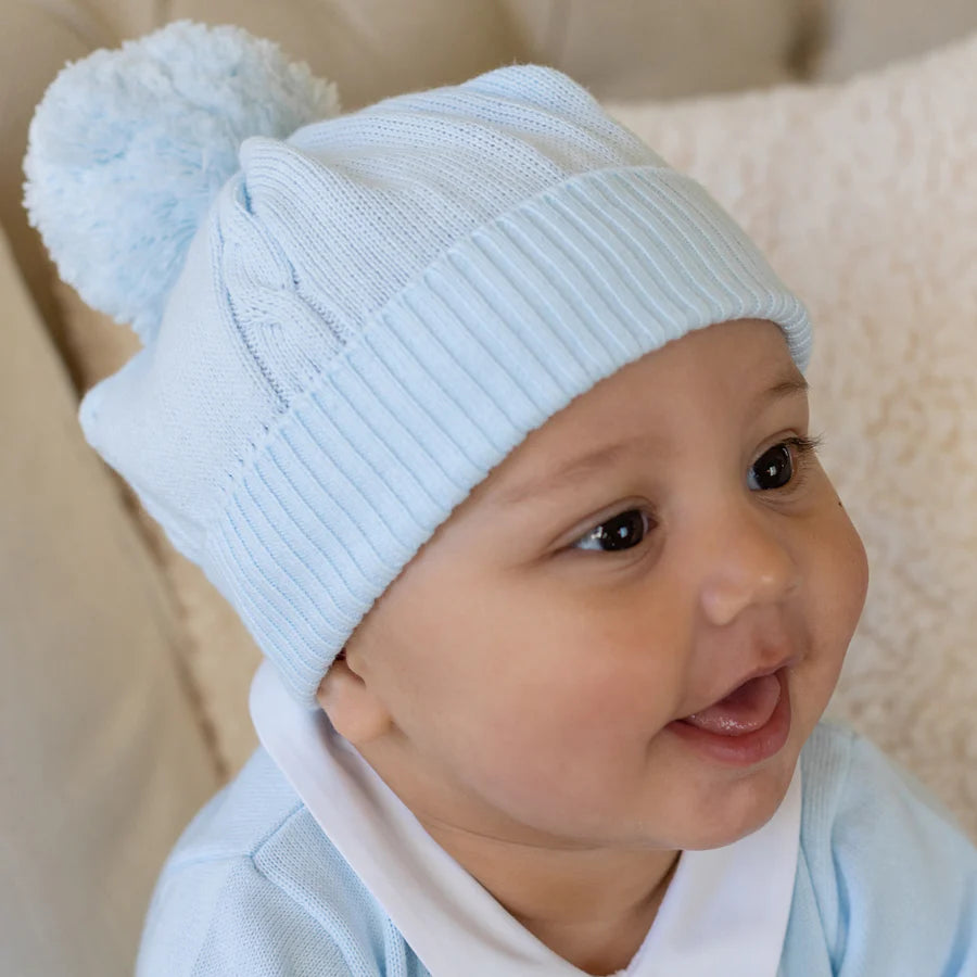 Emile et rose Fuzzy Blue Baby Bobble Hat