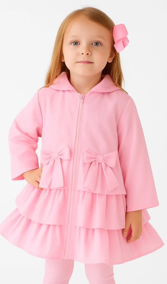 HK Serena Girls Frilly Bow Lightweight Rain Mac Coat Pink SS26 PREORDER