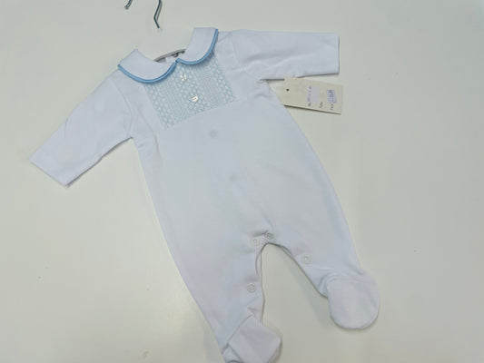 Adorable White/Blue Smocked Babygrow SG238