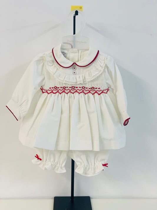 Pretty Originals MT02472 cream/red smocked dress set