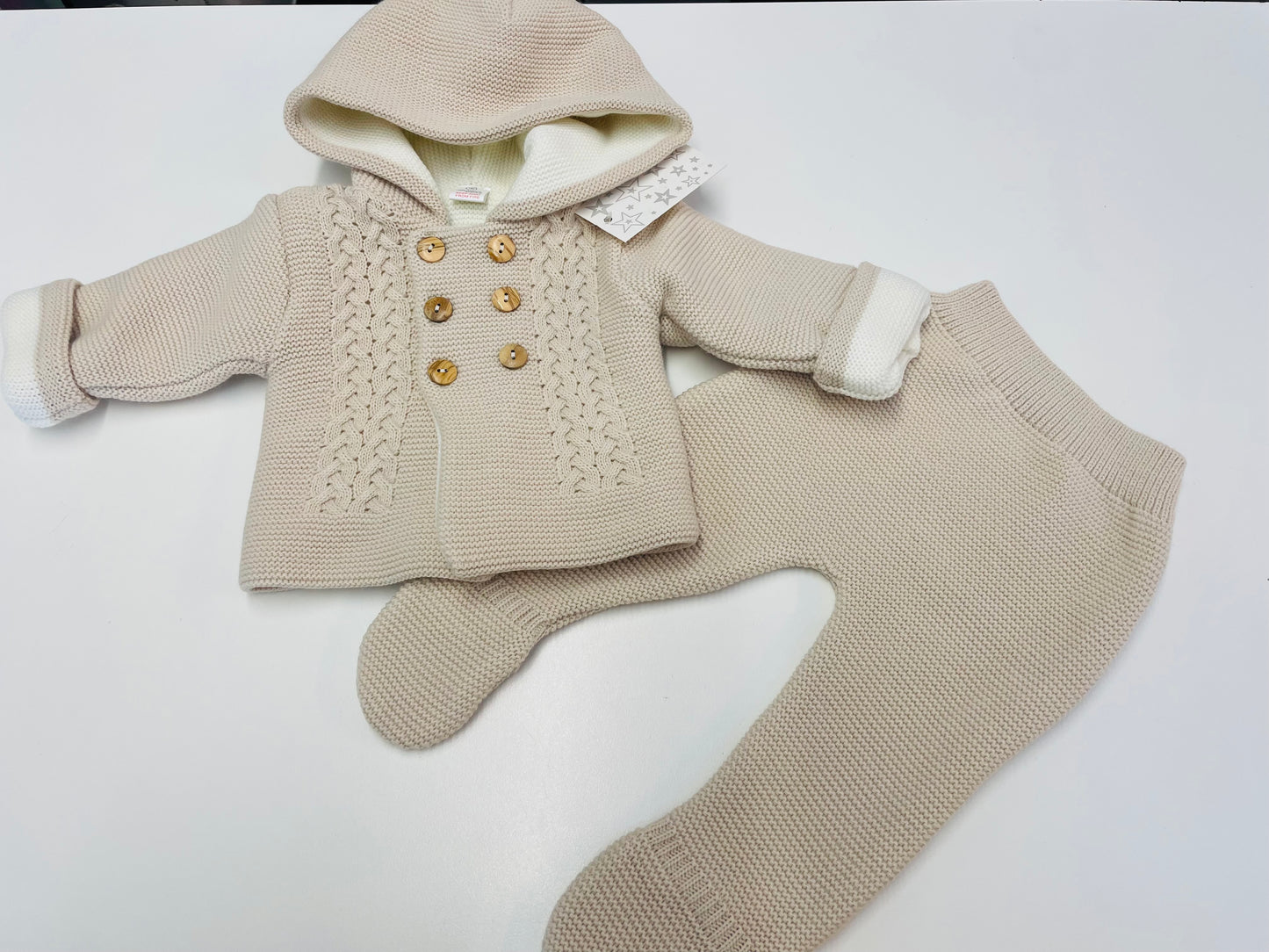 Adorable Beige Double Knit Pram Set c3262