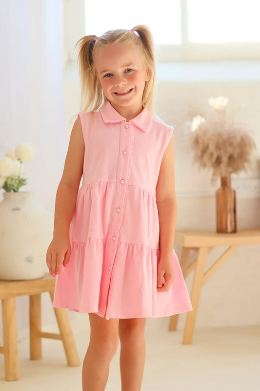 Hk Maya Girls Pearl Button Polo Dress Pink ss26 PREORDER