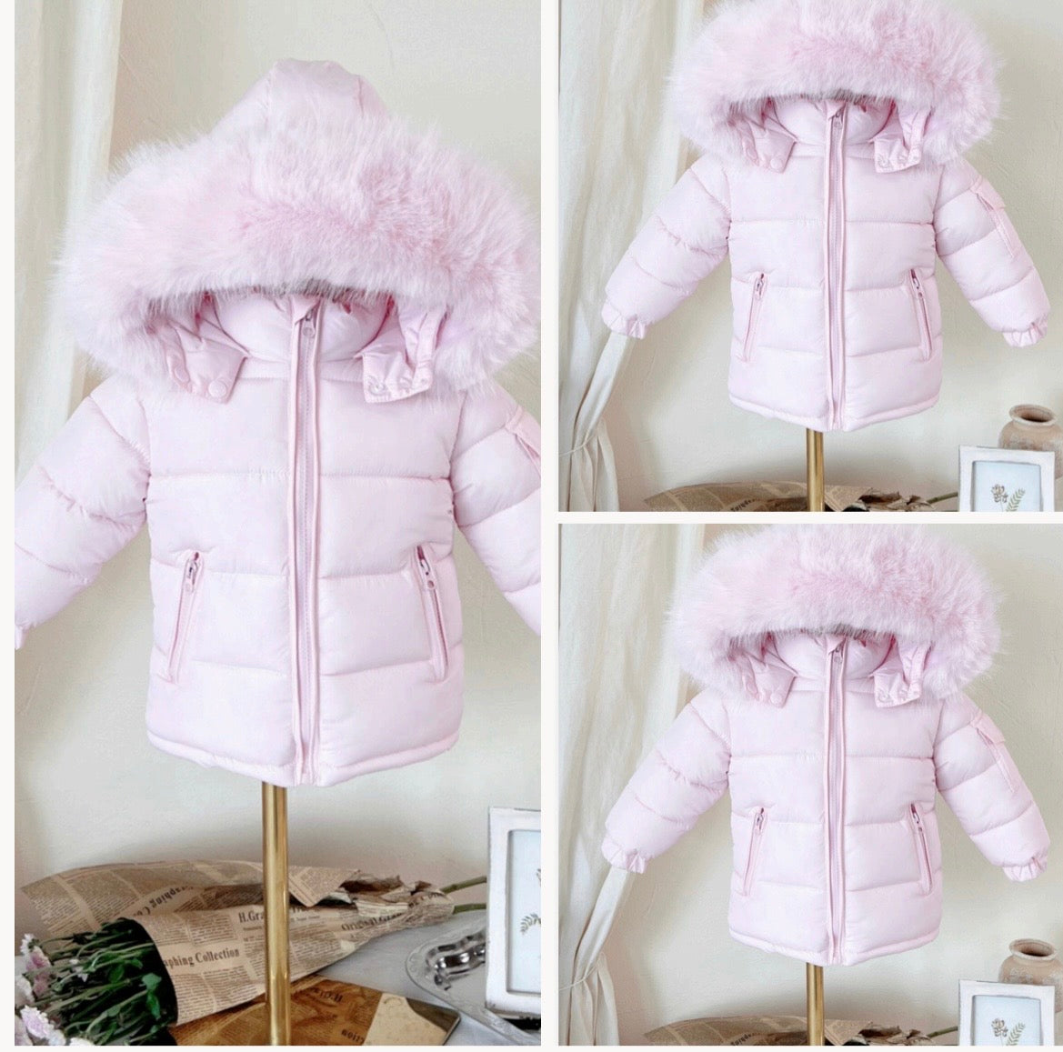 Baby Pink Fur Hood Girls Coat AW26 PREORDER