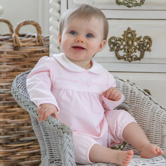 Emile Et Rose 2672 Marie Girls Pink Embroidered Bow Romper  AW26