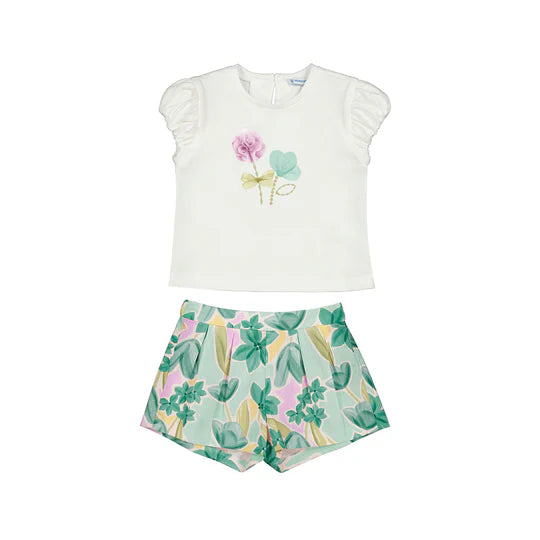 Mayoral 1213 Aqua Floral short set ss26 PREORDER