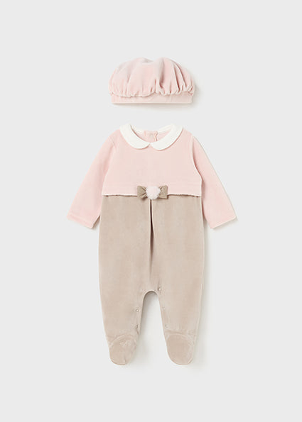 Mayoral Pink All In One Baby Grow with Hat