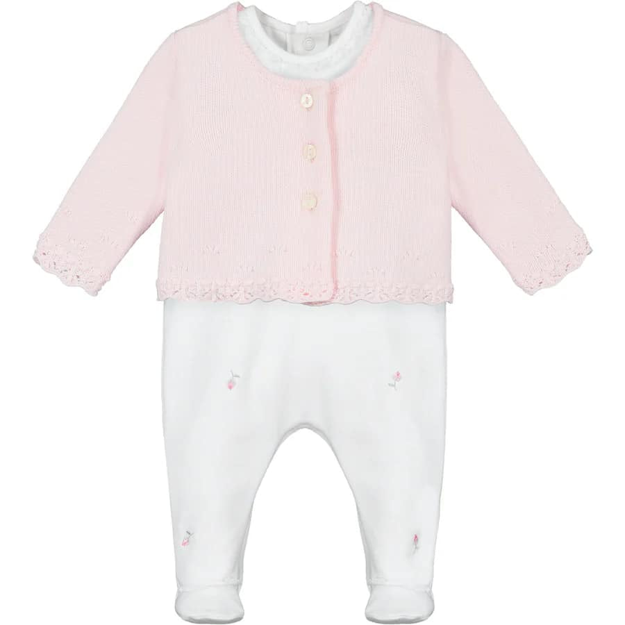 Emile et Rose White Baby Grow with Cardigan